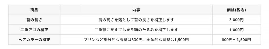 レタッチオプション料金